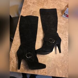 Steve Madden Black Suede Leather Upper Comfy Knee Boots With Calf Stretch